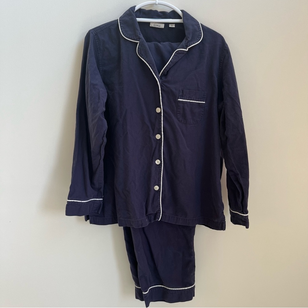 L.L. Bean Navy Blue With White Accent Cotton Flannel Pajamas